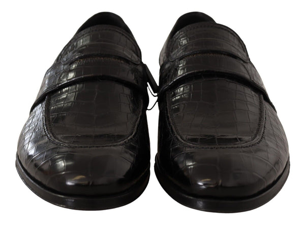 Dolce &amp; Gabbana Black Crocodile Leather Slip On Moccasin kengät