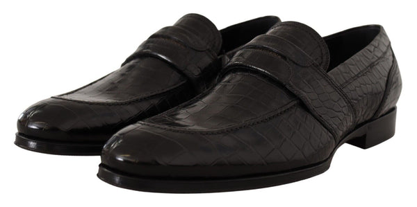 Dolce &amp; Gabbana Black Crocodile Leather Slip On Moccasin kengät