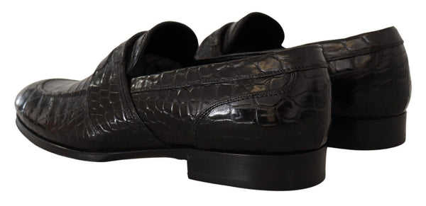 Dolce &amp; Gabbana Black Crocodile Leather Slip On Moccasin kengät