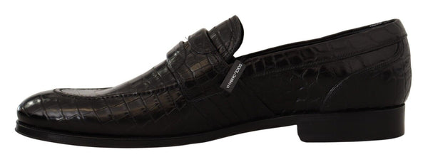 Dolce &amp; Gabbana Black Crocodile Leather Slip On Moccasin kengät