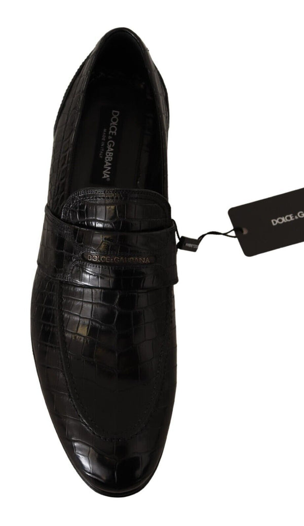 Dolce &amp; Gabbana Black Crocodile Leather Slip On Moccasin kengät