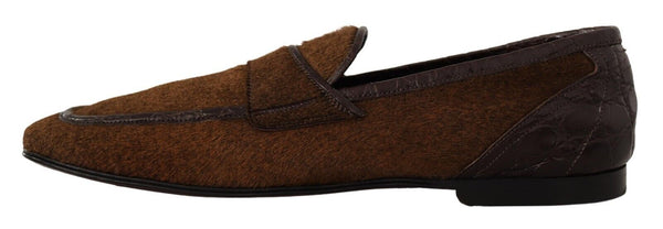 Dolce &amp; Gabbana Brown Exotic Leather Miesten Slip On Loafers -kengät