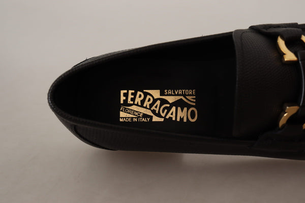 Salvatore Ferragamo Black Calf Leather Moccasins Loafers Kengät