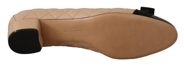 Salvatore Ferragamo Elegant Quilted Leather Pumps in Beige and Black