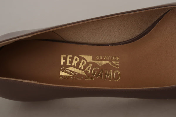 Salvatore Ferragamo Brown Naplak Calf Leather Pumps -kengät