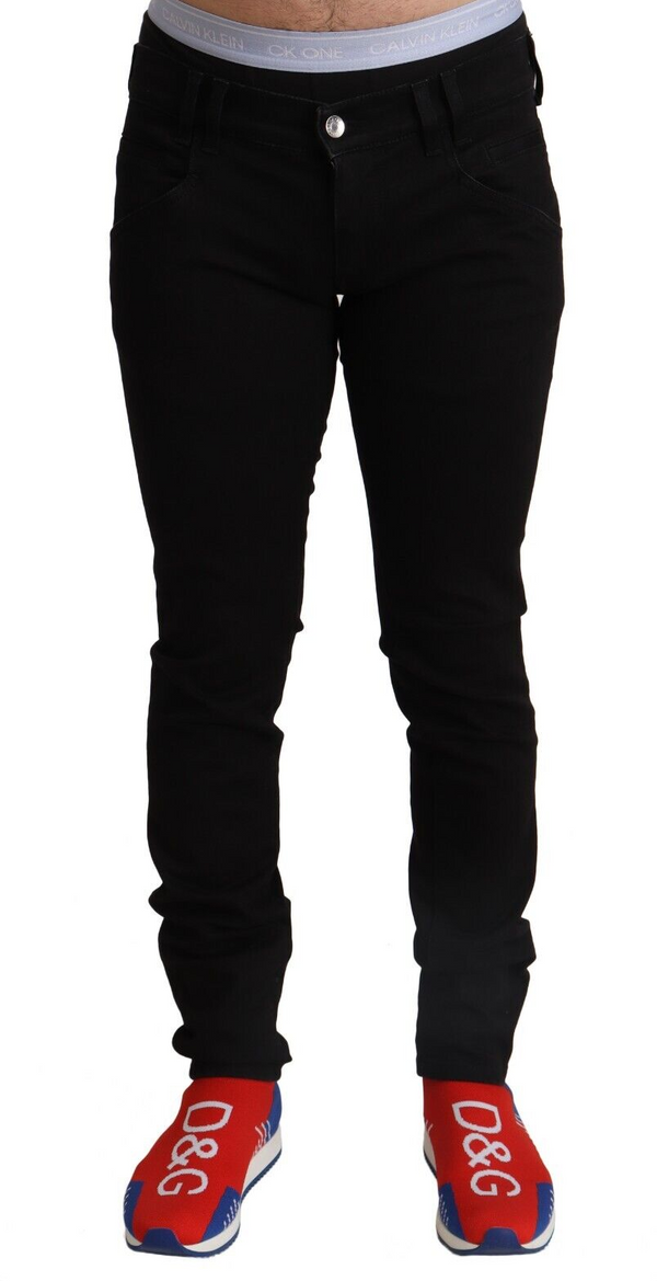 Dolce &amp; Gabbana Black Cotton Skinny Miesten Denim Slim Fit Farkut