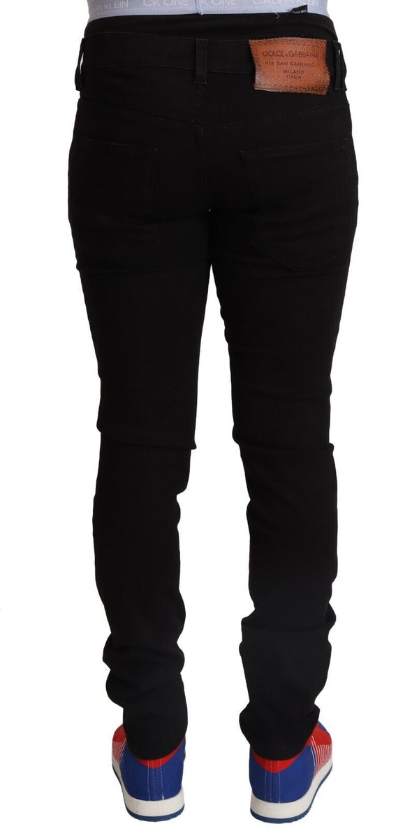 Dolce &amp; Gabbana Black Cotton Skinny Miesten Denim Slim Fit Farkut