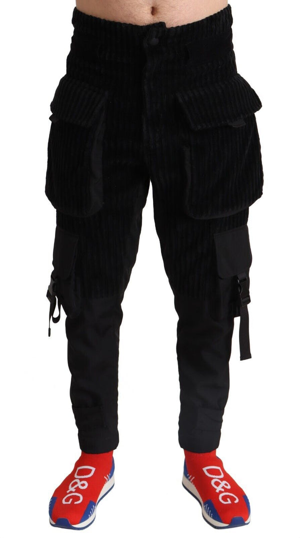 Dolce &amp; Gabbana Black Cotton Skinny vakosametti Cargo Pants