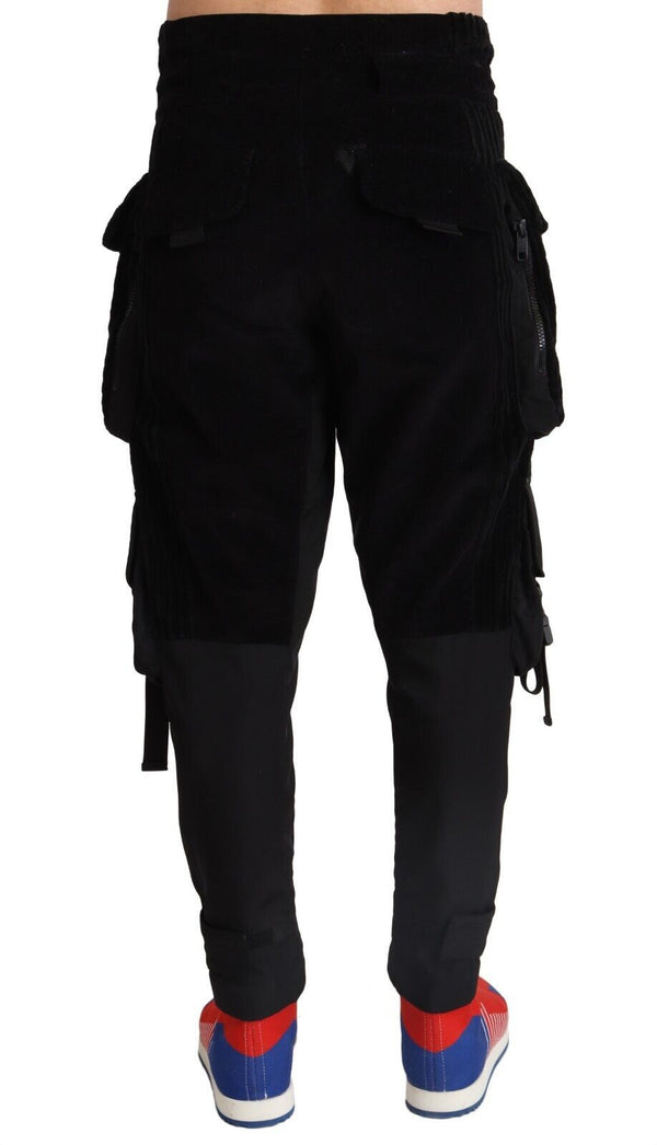 Dolce &amp; Gabbana Black Cotton Skinny vakosametti Cargo Pants