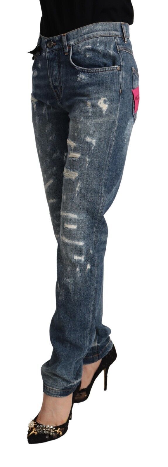 Dolce &amp; Gabbana Blue Distressed Denim BOYFRIEND Skinny Jeans