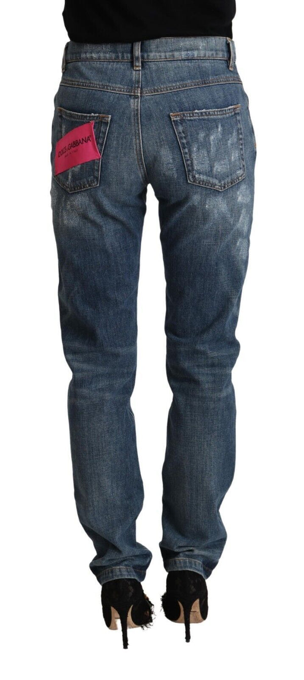 Dolce &amp; Gabbana Blue Distressed Denim BOYFRIEND Skinny Jeans