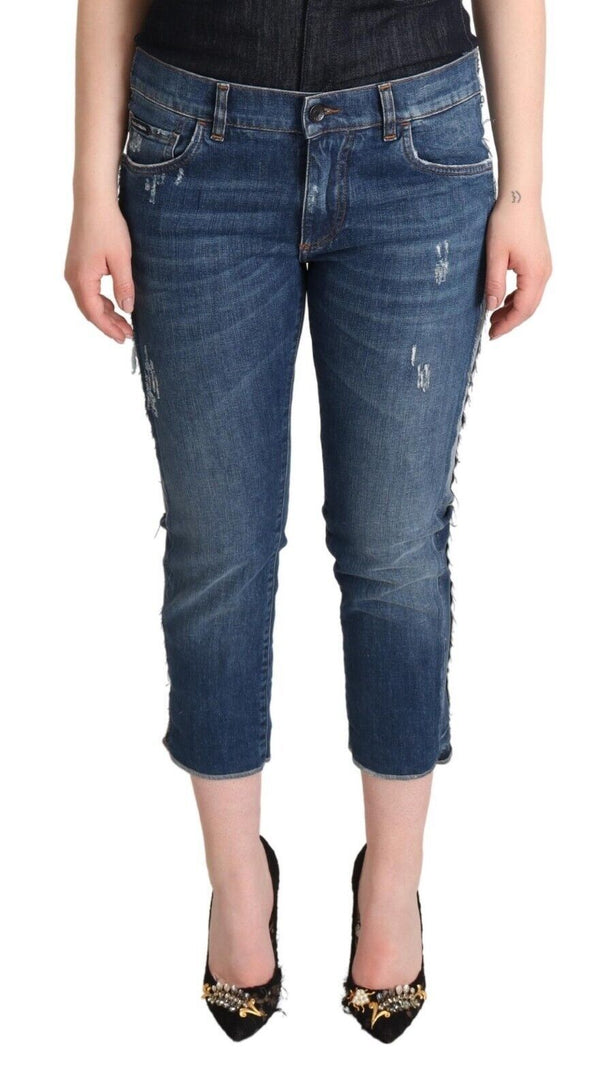 Dolce &amp; Gabbana Siniset Pesty Mid Waist Denim Logo -farkut