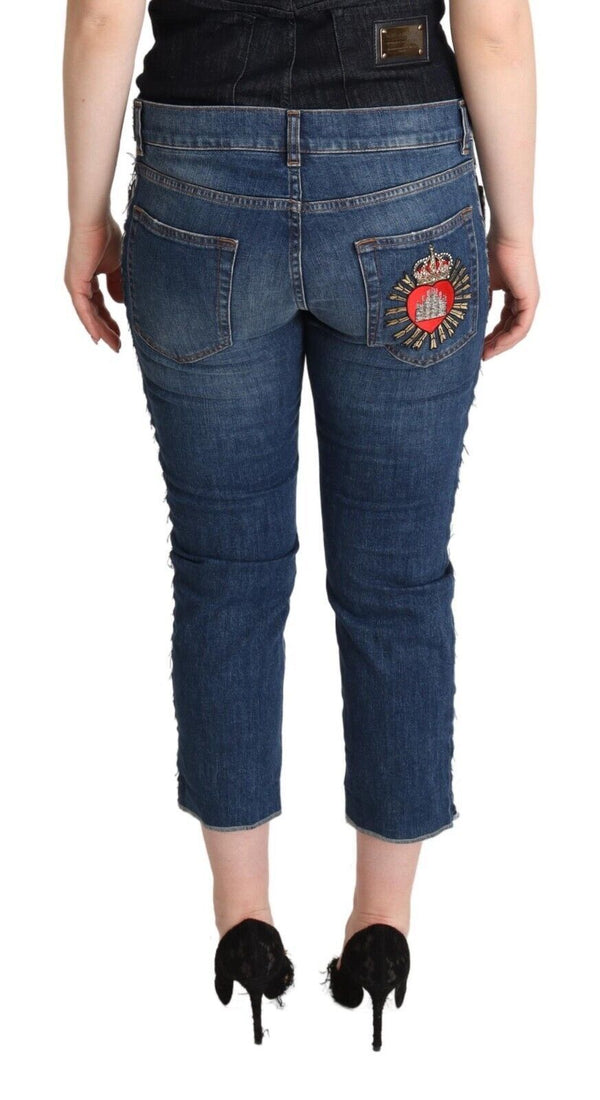 Dolce &amp; Gabbana Siniset Pesty Mid Waist Denim Logo -farkut