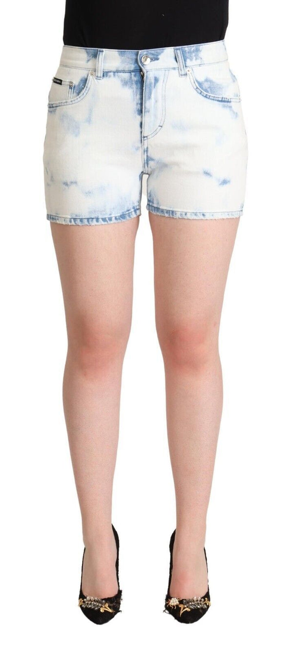 Dolce &amp; Gabbana White Blue Dye Cotton Mid Waist Denim shortsit