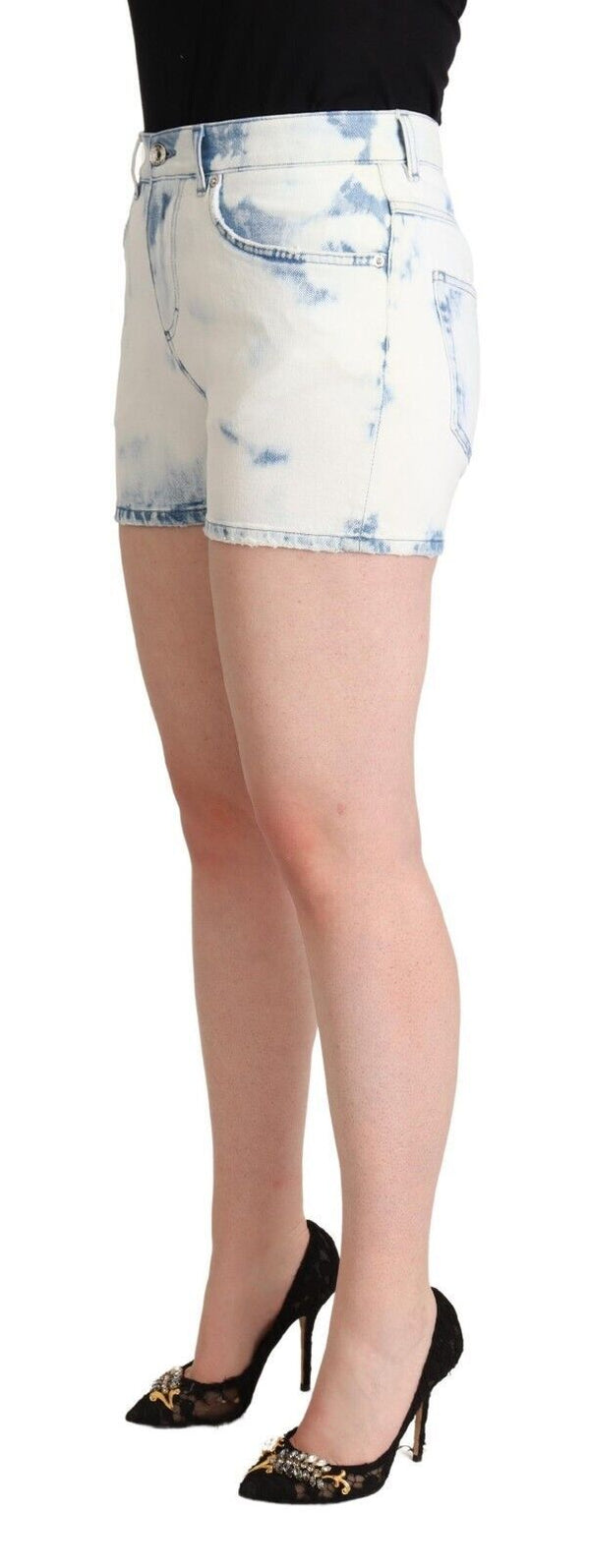 Dolce &amp; Gabbana White Blue Dye Cotton Mid Waist Denim shortsit