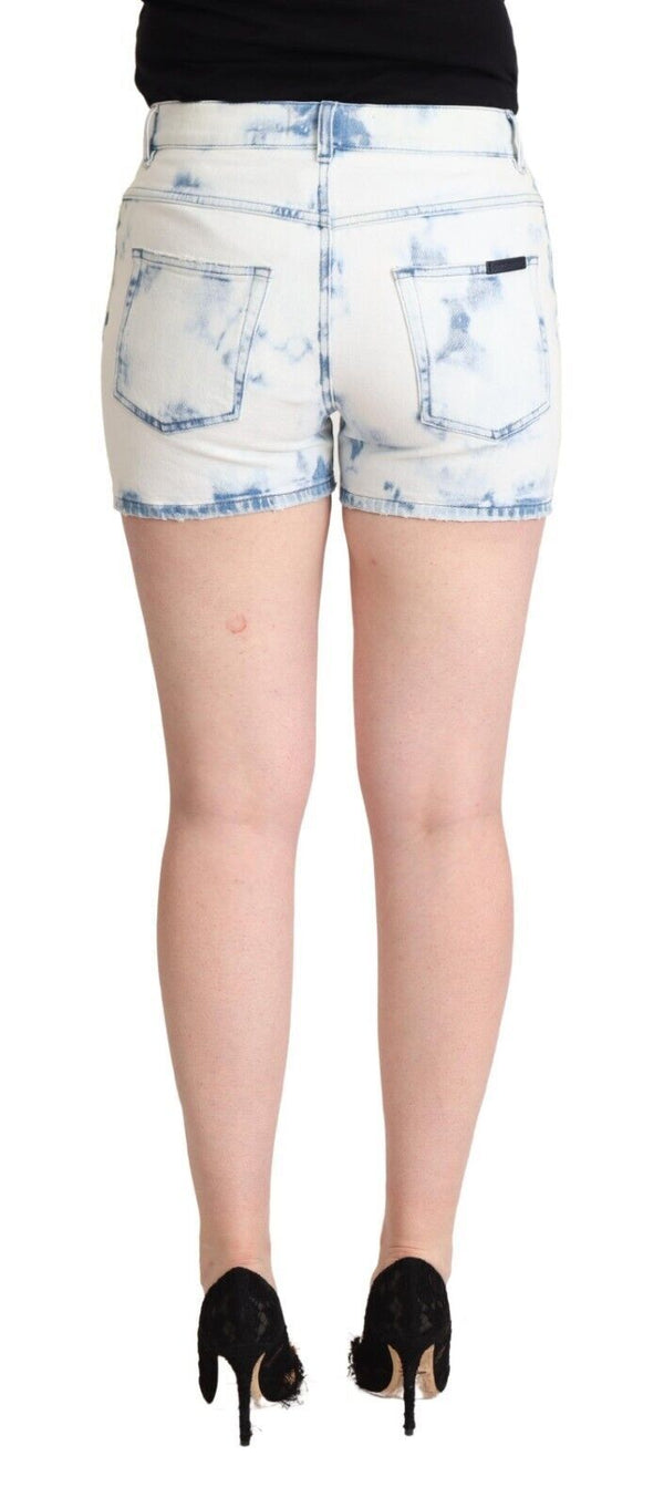 Dolce &amp; Gabbana White Blue Dye Cotton Mid Waist Denim shortsit