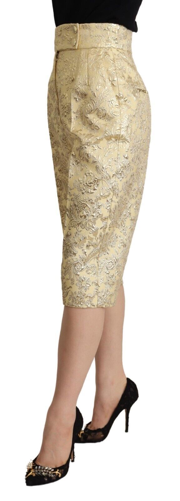 Dolce &amp; Gabbana beige kukkainen Brocade korkeavyötäröiset housut, leikatut housut