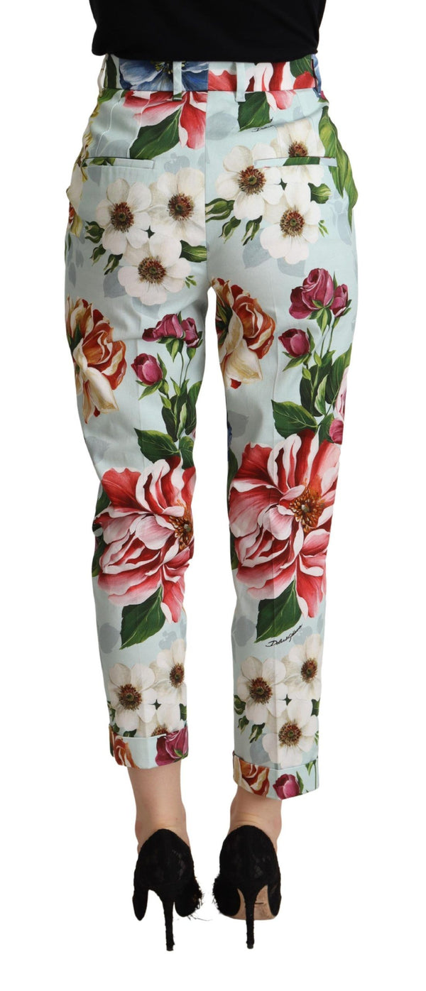 Dolce &amp; Gabbana vaaleansininen Fiori Print Cotton Housuhousut kapeneva housu