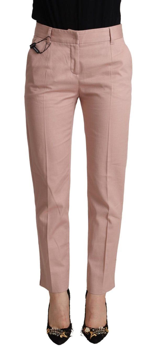 Dolce &amp; Gabbana Pink Cotton Mid Waist Housujen kapeneva housu