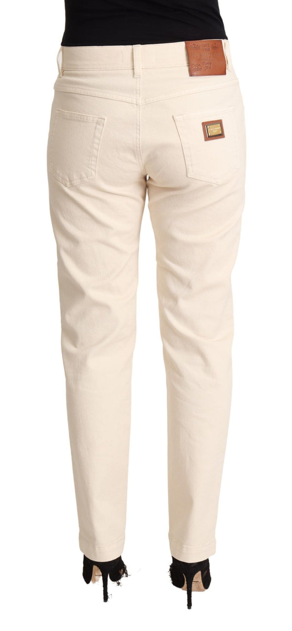 Dolce &amp; Gabbana White Cotton Skinny Denim Naisten Farkut Housut