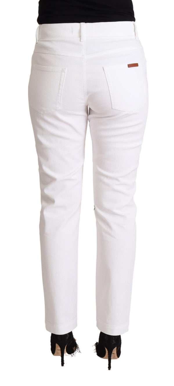 Dolce &amp; Gabbana White Cotton Mid Waist Denim kapeneva farkut