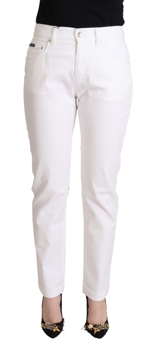 Dolce &amp; Gabbana White Cotton Mid Waist Denim kapeneva farkut