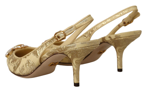 Dolce &amp; Gabbana Gold Crystal Slingbacks Pumps Heels -kengät