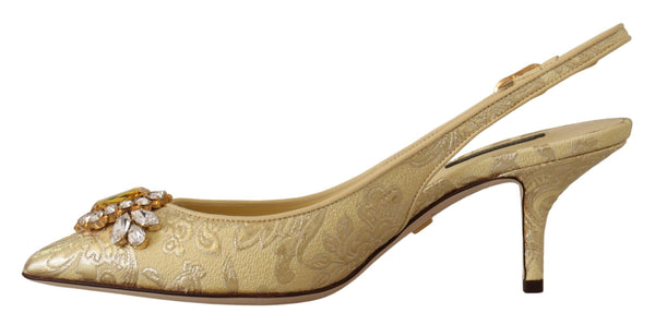 Dolce &amp; Gabbana Gold Crystal Slingbacks Pumps Heels -kengät