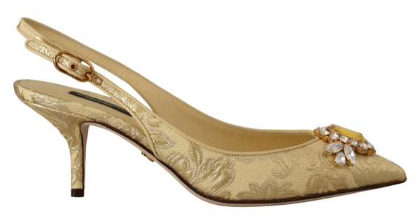 Dolce &amp; Gabbana Gold Crystal Slingbacks Pumps Heels -kengät