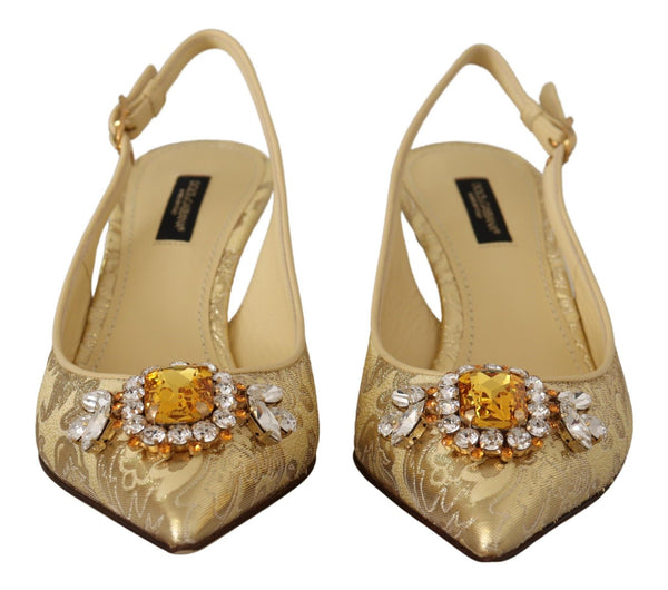 Dolce &amp; Gabbana Gold Crystal Slingbacks Pumps Heels -kengät