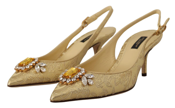 Dolce &amp; Gabbana Gold Crystal Slingbacks Pumps Heels -kengät