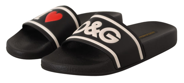 Dolce &amp; Gabbana mustat nahkaiset I Love D&amp;G Slides -sandaalit