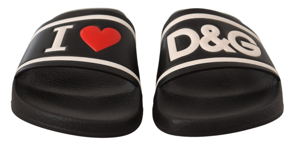 Dolce &amp; Gabbana mustat nahkaiset I Love D&amp;G Slides -sandaalit