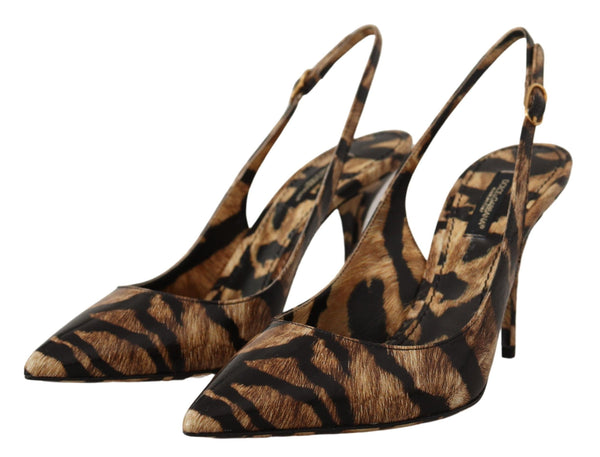 Dolce &amp; Gabbana Brown Slingbacks -nahkaiset Tiger-kengät