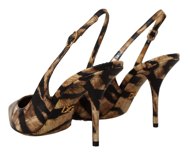 Dolce &amp; Gabbana Brown Slingbacks -nahkaiset Tiger-kengät