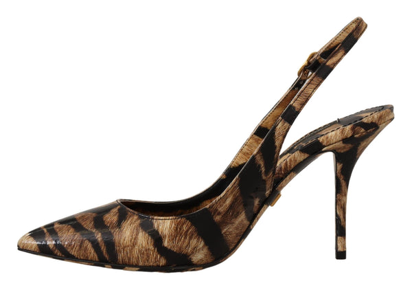 Dolce &amp; Gabbana Brown Slingbacks -nahkaiset Tiger-kengät