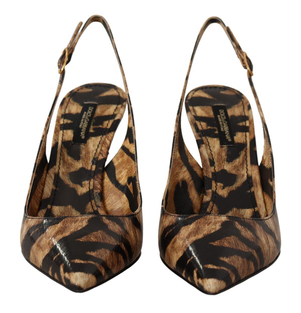 Dolce &amp; Gabbana Brown Slingbacks -nahkaiset Tiger-kengät