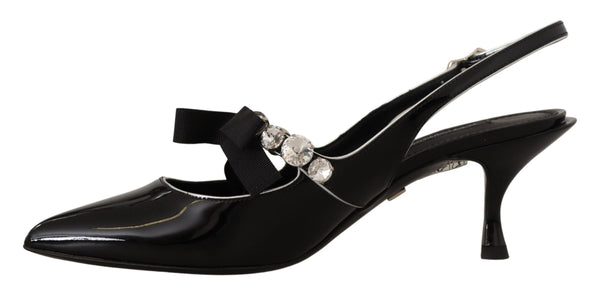 Dolce &amp; Gabbana mustat kiiltonahkaiset Crystal Slingbacks -kengät