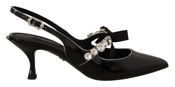 Dolce &amp; Gabbana mustat kiiltonahkaiset Crystal Slingbacks -kengät