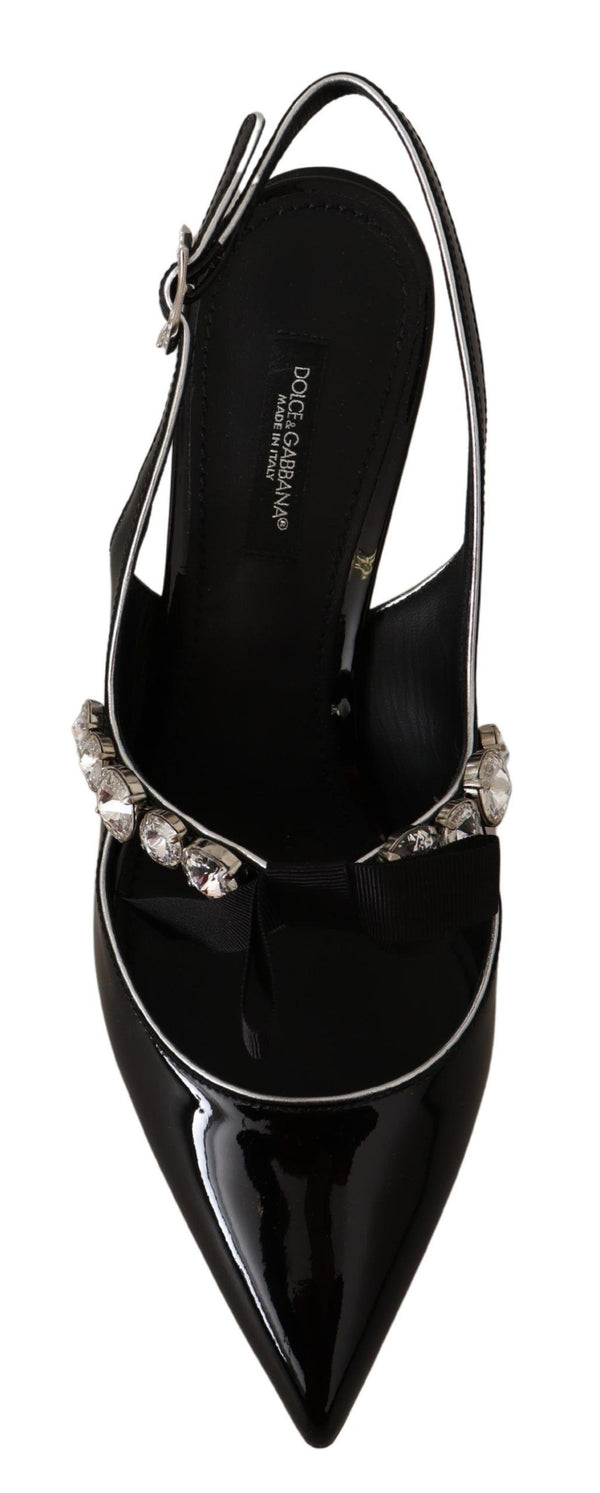 Dolce &amp; Gabbana mustat kiiltonahkaiset Crystal Slingbacks -kengät