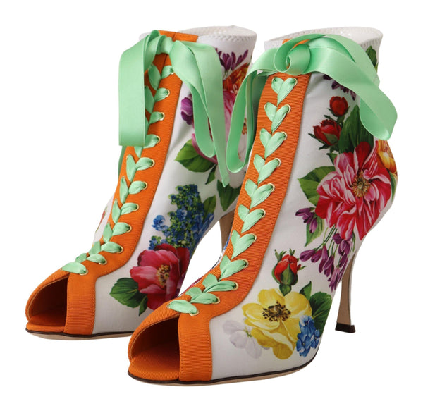 Dolce &amp; Gabbana White Jersey Stretch Boots Open Toes Heels -kengät