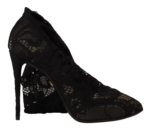 Dolce &amp; Gabbana Mustat Stretch Sukat Taormina Lace Boots Kengät