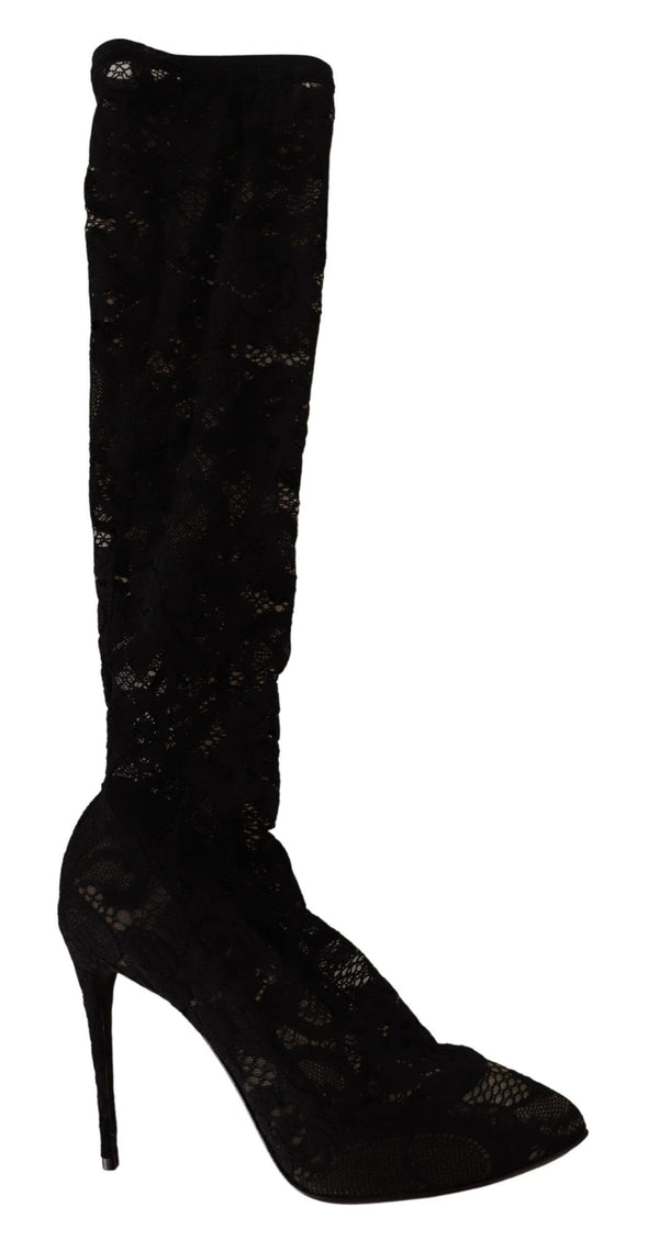 Dolce &amp; Gabbana Mustat Stretch Sukat Taormina Lace Boots Kengät