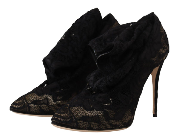 Dolce &amp; Gabbana Mustat Stretch Sukat Taormina Lace Boots