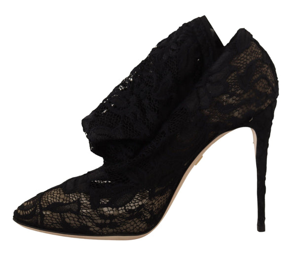 Dolce &amp; Gabbana Mustat Stretch Sukat Taormina Lace Boots