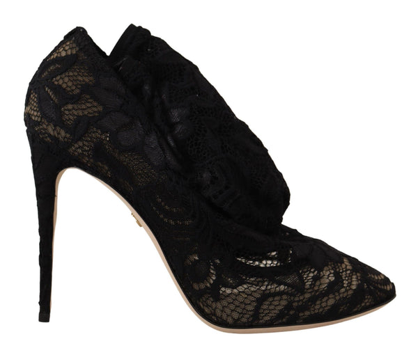 Dolce &amp; Gabbana Mustat Stretch Sukat Taormina Lace Boots