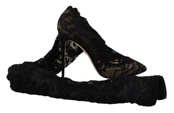 Dolce &amp; Gabbana Mustat Stretch Sukat Taormina Lace Boots