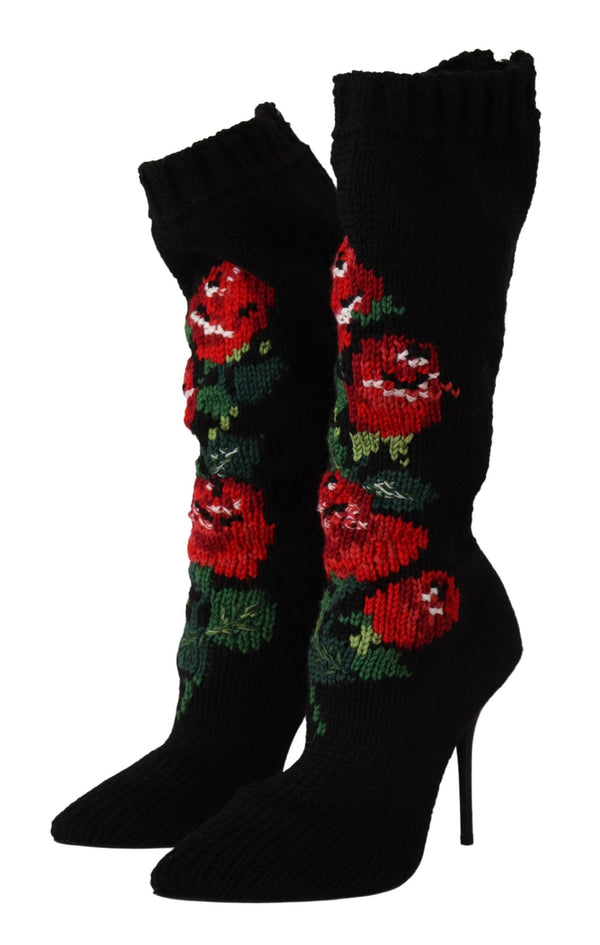 Dolce &amp; Gabbana Black Stretch Socks Red Roses saappaat Kengät