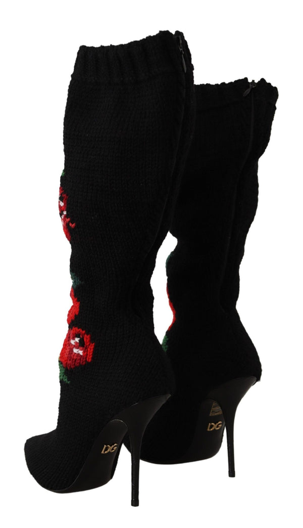 Dolce &amp; Gabbana Black Stretch Socks Red Roses saappaat Kengät