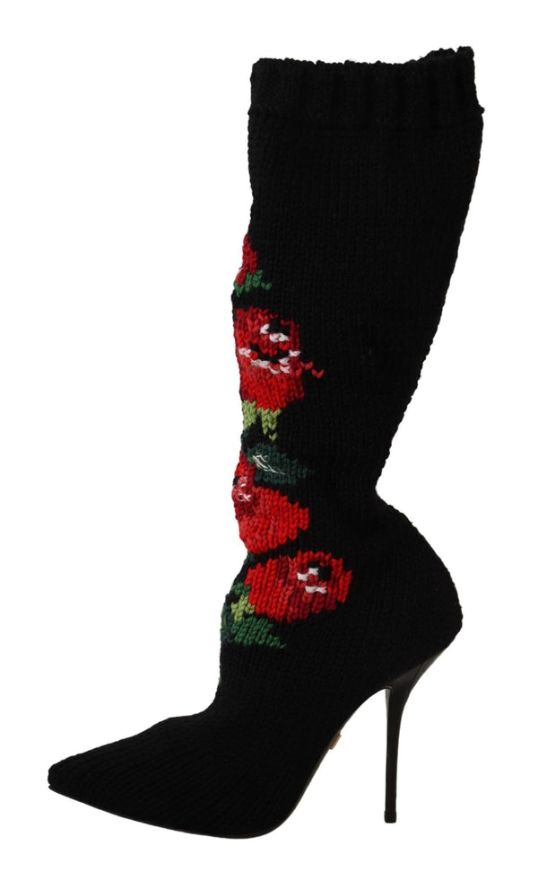 Dolce &amp; Gabbana Black Stretch Socks Red Roses saappaat Kengät